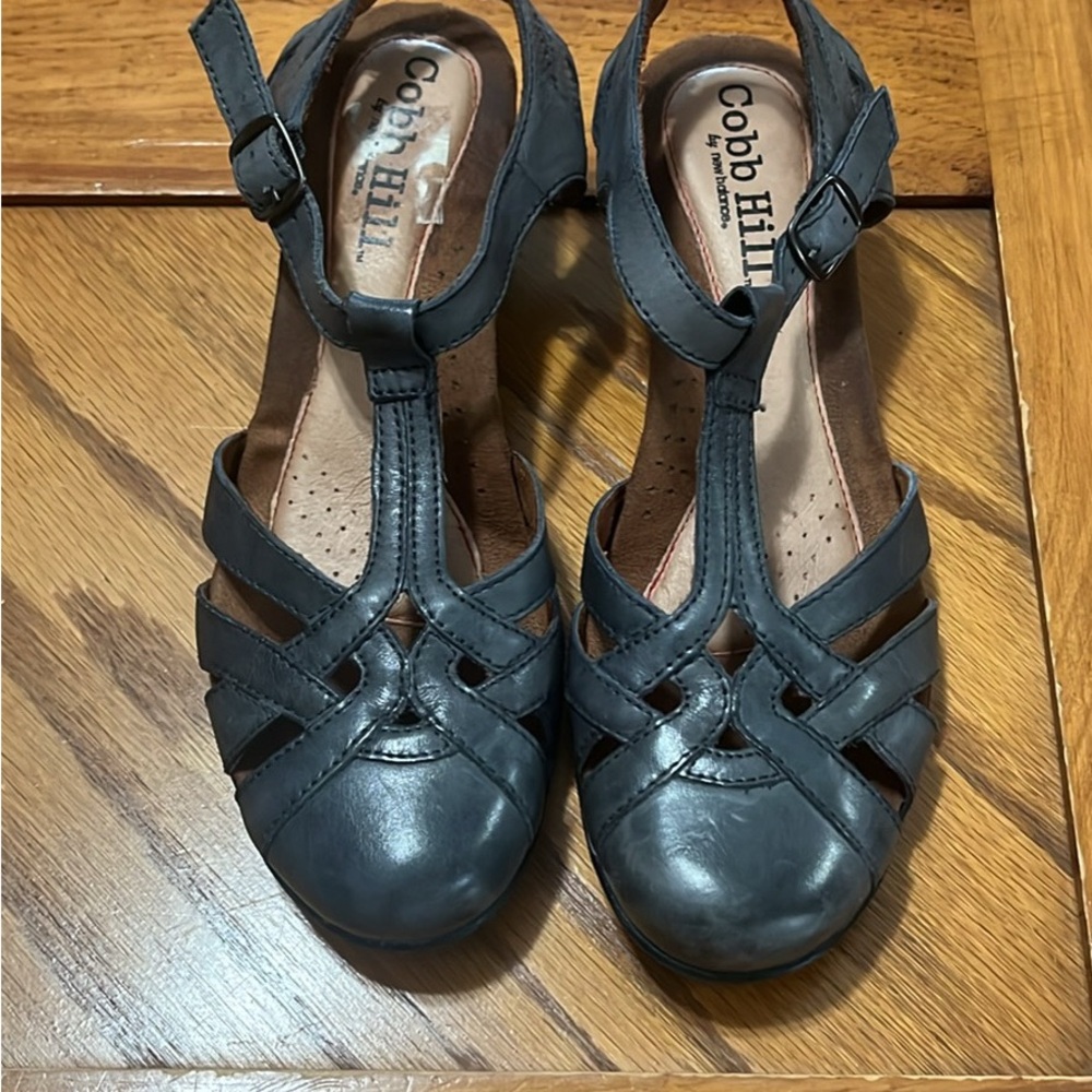 Chic slate Blue Leather Women's Sandals - Picture 3 of 6